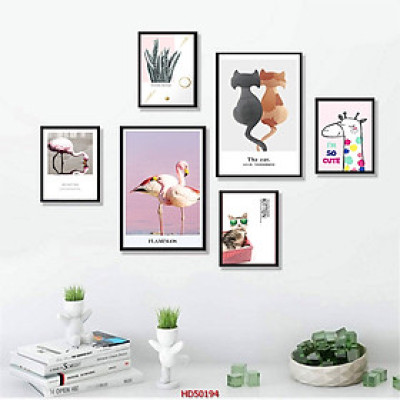 [KHỔ LỚN] SET 6 Tranh Laminate Tráng Gương - Tranh Treo Tường Phong Cách Bắc Âu - Hồng Hạc