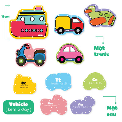 Đồ Chơi Xỏ Dây Lacing Cards - Bộ 10 Thẻ Động Vật Khủng Long Phương Tiện Giao Thông - Lalala Baby 