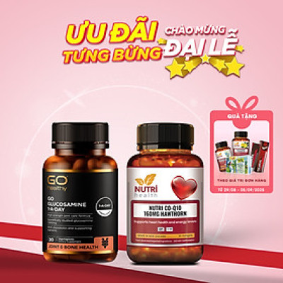 Bộ Sản Phẩm Bổ Tim, Bổ Xương Khớp New Zealand: Bổ Tim Nutri Co Q10 160g Hawthorn -30 Viên; Go Glucosamine 1-A-Day 1500mg
