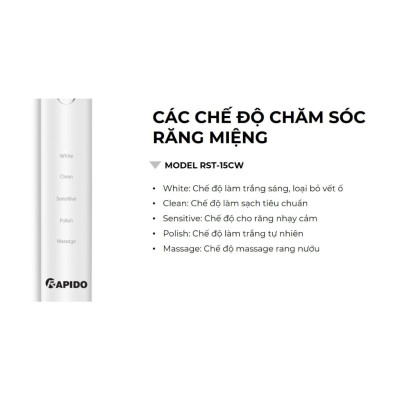 Bàn chải điện thông minh RST-15CW sạc type C, chống nước, làm sạch bằng sóng siêu âm, chế độ tự ngắt - Hàng chính hãng