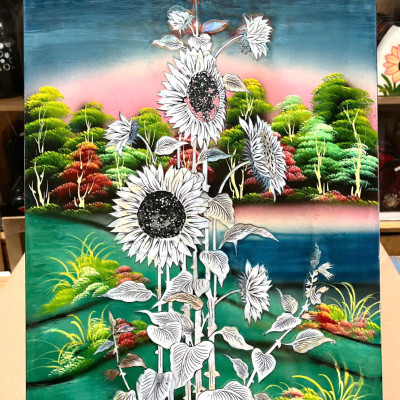 Tranh sơn mài - HOA, TRÚC - Khảm cừ cao cấp size 40x60 thích hợp trang trí, làm quà tặng,...