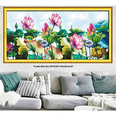 Tranh thêu kín Hoa sen MN0260, kích thước 150 x 66 cm