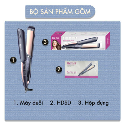 Máy duỗi tóc Kemei KM-3140 bảng nhiệt lớn 3.5 cm, điều chỉnh 5 mức nhiệt sử dụng được cho mọi loại tóc - Hàng chính hãng