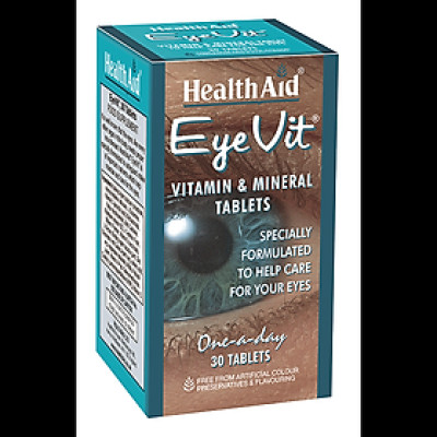 Thực phẩm bảo vệ sức khỏe đến từ Anh Quốc - Viên giữ ẩm cho mắt, ngăn chặn quầng thâm và túi dưới mắt, tăng cường thị lực cho mắt, giúp làm chậm quá trình thoái hóa điểm vàng, đục thủy tinh thể và thoái hóa võng mạc HEALTH AID EYEVIT (Hộp 1 chai 30 viên)