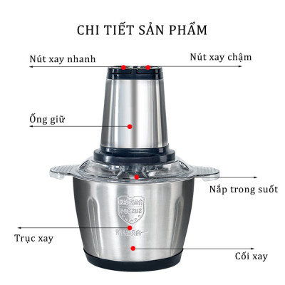 Máy Xay Thịt Cối Inox 304 Loại 4 Lưỡi Đa Năng Công Suất 250W Máy Xay Mini Cầm Tay Siêu Khỏe Dễ Dàng Sử Dụng  Dung Tích 2 Lít - Hàng Nhập Khẩu