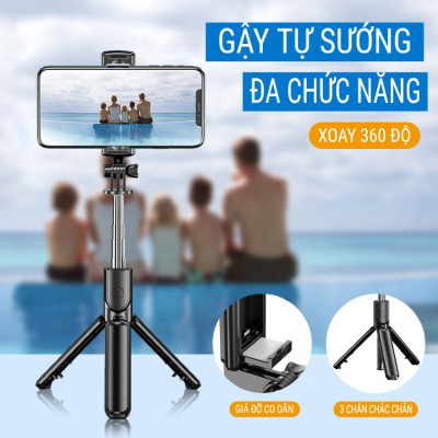 Gậy tự sướng chụp hình quay video chống rung 3 chân có đèn trợ sáng điều khiển từ xa xoay nhiều góc độ loại tốt
