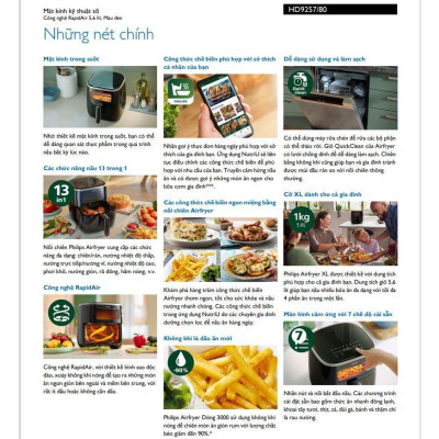 Nồi chiên không dầu Philips HD9257/80, 5.6Lit-1700w, Điều Khiển Cảm Ứng, Hàng Chính Hãng