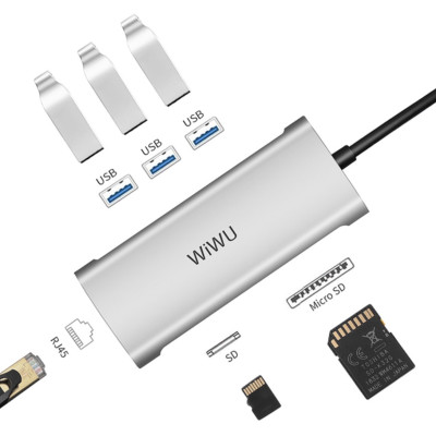 BỘ CHUYỂN ĐỔI WIWU ALPHA A631STR (6 IN 1) USB C HUB  Vỏ Chất Liệu Hợp Kim Nhôm Nguyên Khối Được Cắt CNC Cao Cấp - Hàng Chính Hãng