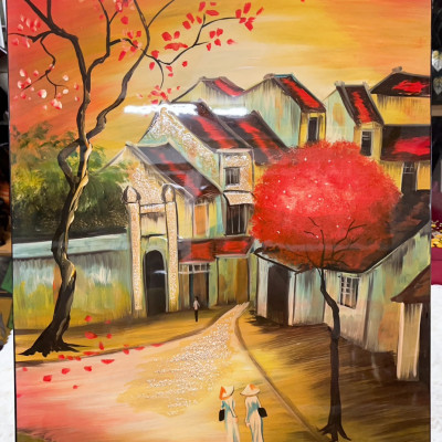 Tranh Sơn Mài - PHỐ CỔ VIỆT NAM | Size 40x60 cm | Hoài Niệm Thời Gian – Nghệ Thuật Sơn Mài Truyền Thống