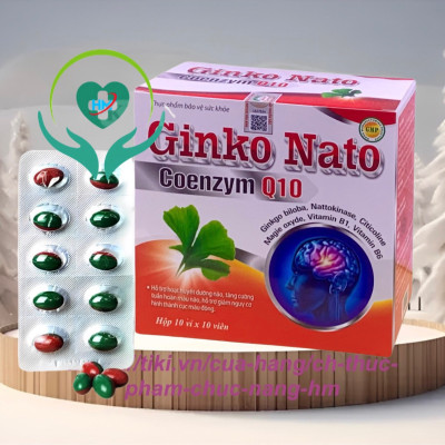 Viên uống bổ não Ginko nato coenzyme q10 - Hộp 100 viên - Giúp hoạt huyết, giảm xơ vữa động mạch, tăng