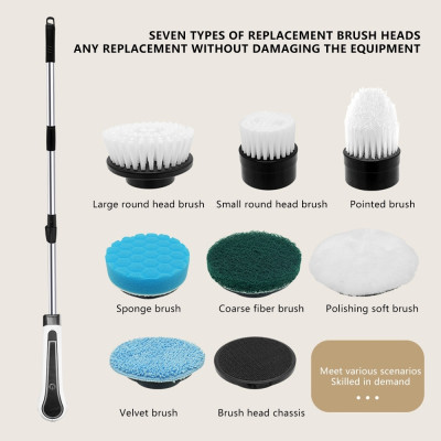 Xiaomi USB Máy cọ rửa nhà cửa cầm tay đa năng , bàn chải vệ sinh đầu xoay 360 với 7 đầu thay thế Bàn chải vệ sinh cầm tay