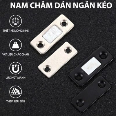 COMBO 2 Nam Châm Gắn Cánh Tủ, Giữ Cánh Cửa Có Lực Hút Mạnh - Giữ Chốt Cánh Tủ Quần Áo, Ngăn Kéo, Tủ Bếp Tiện Lợi, LOẠI THẲNG - MÀU BẠC
