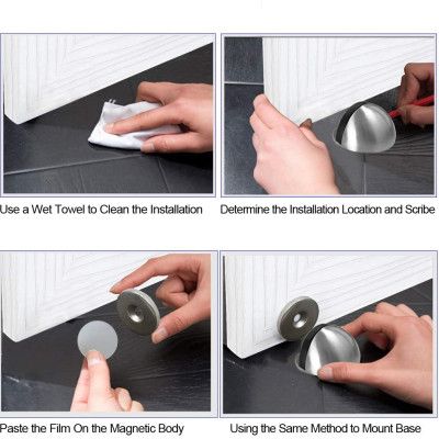 Chặn Cửa Bán Nguyệt Có Nam Châm, Chống Va Đập Cánh Cửa Với Tường, Loại Gắn Sàn Sử Dụng Miếng Dán 3M, Nhiều Màu. TakyHome 1200