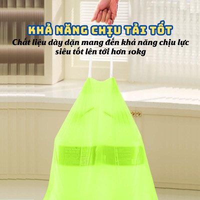 Túi Đựng Rác Dạng Rút Linh Chi Bedding Cuộn 50 Túi Chịu Tải Tốt Siêu Dai Màu Xanh Lá