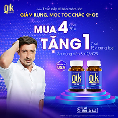 Combo 4 hộp viên uống QIK HAIR (for Men) giảm rụng, mọc tóc chắc khỏe 30 viên tặng 1 hộp 15 viên
