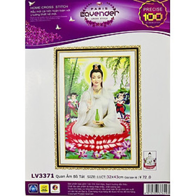 Tranh thêu chữ thập Phật quan âm LV3371 kích thước 32 x 43 cm