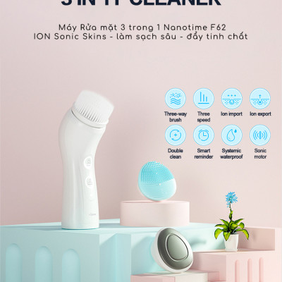Máy rửa mặt công nghệ siêu âm 2 đầu cọ làm sạch 2in1 Nanotime beauty F62Y NHẬP KHẨU NHẬT CHÍNH HÃNG BẢO HÀNH
