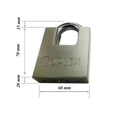 Ổ khóa TOPLEX 1203 60mm an toàn, chống cắt, chống chìa giả, chất liệu hợp kim thép, lõi hợp kim đồng.