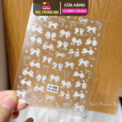 Sticker Hình Nơ Nổi 5D Dán Móng, Sticker Hình Nơ Trắng Cao Cấp Làm Nail Miếng Dán Móng Tay Nơ Hàn Quốc Nữ Women