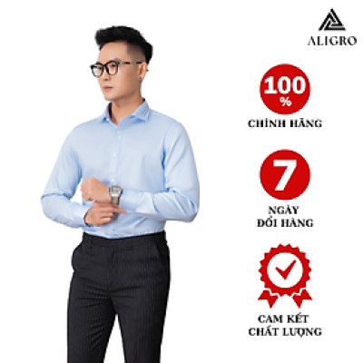 Áo sơ mi nam dài tay ALIGRO chất liệu 100% cotton  , cổ bẻ dáng ôm chống nhăn Blue ALGS212