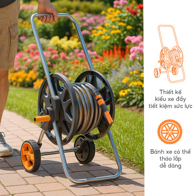 Bộ vòi nước tưới cây rửa xe đa năng Lebenlang LBLB3365 dây dài 30m, 1 đầu tưới, thiết kế xe đẩy - hàng chính hãng