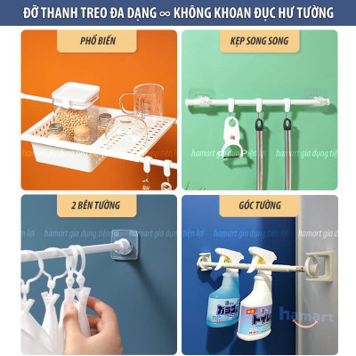 Móc Nửa Tròn Dán Tường Đỡ Thanh Ngang Treo Rèm Phòng Tắm Tủ Quần Áo Cố Định Giá Treo Đồ Đa Năng