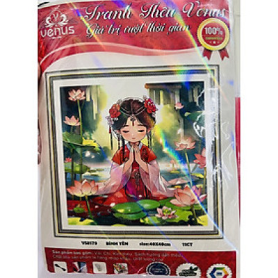 Tranh thêu kín Cô gái bình yên vs8179, kích thước 40 x 40 cm