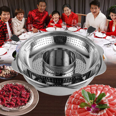 Nồi Lẩu Xoay 2 Lớp Inox 304 Dễ Vớt Thức Ăn 32 cm - Hàng Chính Hãng 