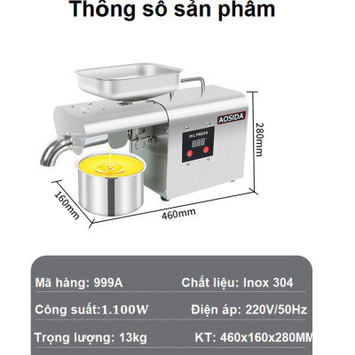 [HÀNG NHẬP KHẨU] Máy ép dầu thực vật nóng và lạnh dùng trong gia đình, công suất 1100W - Thương hiệu Anh Quốc cao cấp AOSIDA 999A