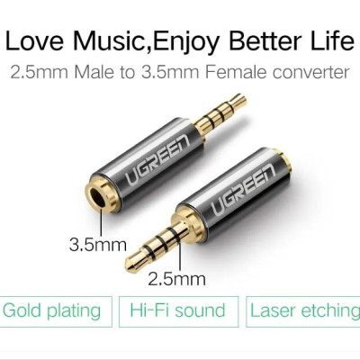 Ugreen UG2050120502TK Màu Đen Đầu chuyển âm thanh 2.5mm dương sang 3.5mm âm - HÀNG CHÍNH HÃNG