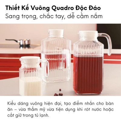 Bình đựng nước thủy tinh Luminarc Quadro G2666, dung tích 1.1L, dùng máy rửa bát | Hàng chính hãng