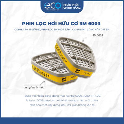 Mặt nạ phòng độc, chống hóa chất 3M 7501/7502 + phin lọc 3M 6001/6003/6006 phun sơn, phun thuốc trừ sâu