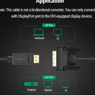 Ugreen UG10243DP103TK 1.5M màu Đen Cáp chuyển đổi DP sang DVI 24 + 1 Hỗ trợ độ phân giải 1920x1200 - HÀNG CHÍNH HÃNG
