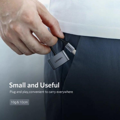 Ugreen UG50596CM193TK 10CM màu Xám Bộ chuyển đổi TYPE C sang 3.5mm hỗ trợ cổng nguồn TYPE C - HÀNG CHÍNH HÃNG