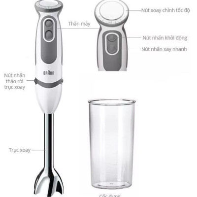 Máy xay cầm tay Braun MQ5200WH - 1000W - Hàng Chính Hãng, Bảo Hành Toàn Quốc