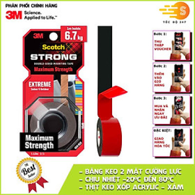 Băng keo cường lực 2 mặt màu xám khổ rộng 19mm Scotch 3M SB-BK414 - Nhiều kích thước, siêu dính, thẩm mỹ, chịu nhiệt cao