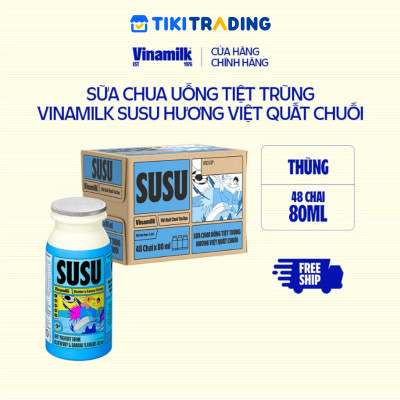 Thùng 48 Chai x 80ml Sữa Chua Uống Vinamilk Susu Hương Việt Quất Chuối