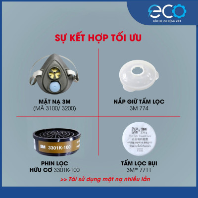 Combo Mặt Nạ 3M 3100/3200 Chính Hãng – Lọc Hơi Độc, Chống Mùi Hóa Chất, Dùng Phun Sơn & Phun Thuốc