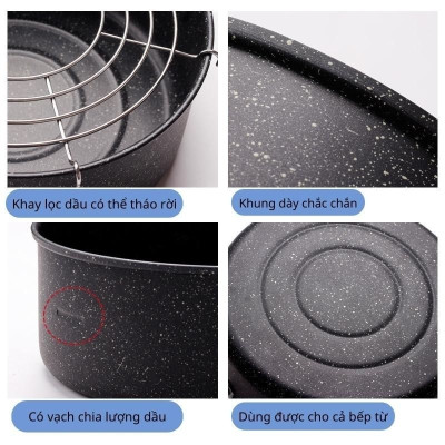 Nồi chiên/rán ngập dầu chống dính kèm khay ráo dầu có tay cầm 20cm Nhật Bản, sử dụng được trên mọi loại bếp từ, gas, hồng ngoại, Hàng chính hãng Model EmooJooKittchen