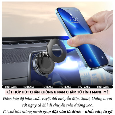 Giá đỡ điện thoại từ tính Magnetic nam châm hút chân không xoay 360 độ cho xe hơi ô tô, bàn làm việc, phòng tắm hiệu Hotcase Airlock Pro Cho iPhone cho Samsung điện thoại - Hàng nhập khẩu