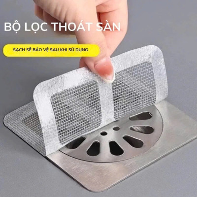 Set 10 Miếng Dán Lưới Lọc Rác Tự Dính, Chặn Rác Cống Thoát Sàn Nhà Tắm, Bồn Rửa 10x10cm - HÀNG CHÍNH HÃNG MINIIN