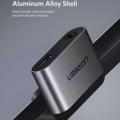 Ugreen UG50596CM193TK 10CM màu Xám Bộ chuyển đổi TYPE C sang 3.5mm hỗ trợ cổng nguồn TYPE C - HÀNG CHÍNH HÃNG