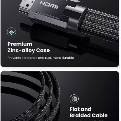 Ugreen UG20228HD145TK 2m Flat 2.1 hdmi 8k 60hz 48Gpbs M / M Zinc Alloy Braided Cable 4k 120hz - HÀNG CHÍNH HÃNG