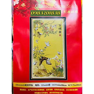 Tranh thêu kín Bách điệp DX1320, kích thước 60*108 cm