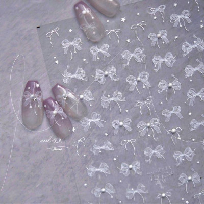 Sticker Hình Nơ Nổi 5D Dán Móng, Sticker Hình Nơ Trắng Cao Cấp Làm Nail Miếng Dán Móng Tay Nơ Hàn Quốc Nữ Women