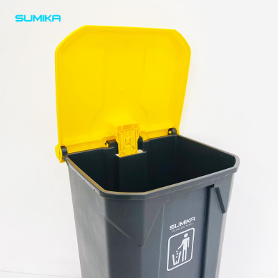 Thùng rác nhựa đạp chân SUMIKA B087, dung tích 87L, thùng màu xám, nắp vàng