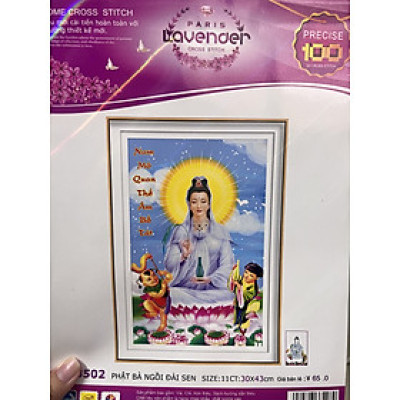 Tranh thêu chữ thập Phật quan âm LV3502, kích thước 30*43 cm