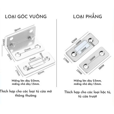 COMBO 2 Nam Châm Gắn Cánh Tủ, Giữ Cánh Cửa Có Lực Hút Mạnh - Giữ Chốt Cánh Tủ Quần Áo, Ngăn Kéo, Tủ Bếp Tiện Lợi, LOẠI THẲNG - MÀU BẠC