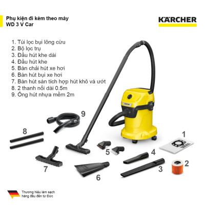 Máy hút bụi đa năng khô và ướt  WD 3 V Car dành cho Karcher - Công suất 1000W - Dùng cho gia đình và ô tô - Hàng Chính Hãng
