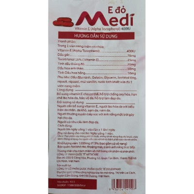 Viên uống làm đẹp da E Đỏ Medi - Hỗ trợ bổ sung vitamin E cho cơ thể, chống oxy hóa